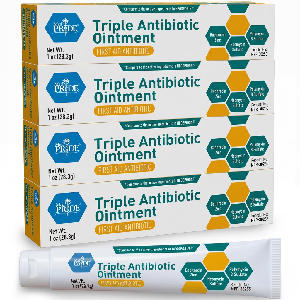MED Pride Triple Antibiotic Pride Salbe Tube 1 Oz 4-Pack, Erste Hilfe für kleinere Wunden, Kratzern, Abrasionen, mit Zink, Neomycin, Polymyxin