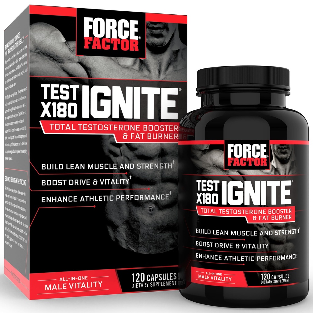 Prova del fattore di forza X180 Accensione Booster totale del testosterone per gli uomini con il seme greco e Estratto di tè verde per costruire il muscolo magro, aumentare l'energia e migliorare le prestazioni, 120 conte