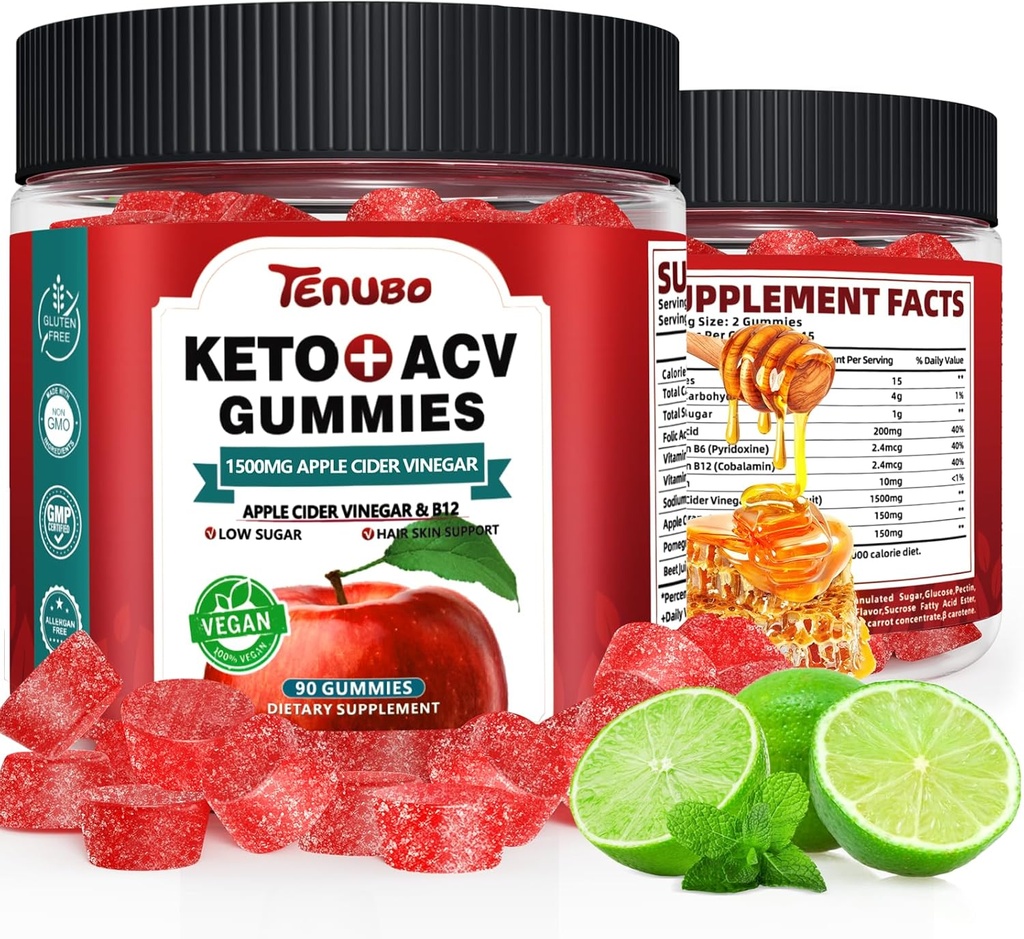 (2 Pack) 90 Count Keto ACV Gummies Formula con 1500MG 180 Conte Keto ACV Gummies, Keto Diet Supplemento per Uomini Donne - Basso Zucchero & Gluten Free