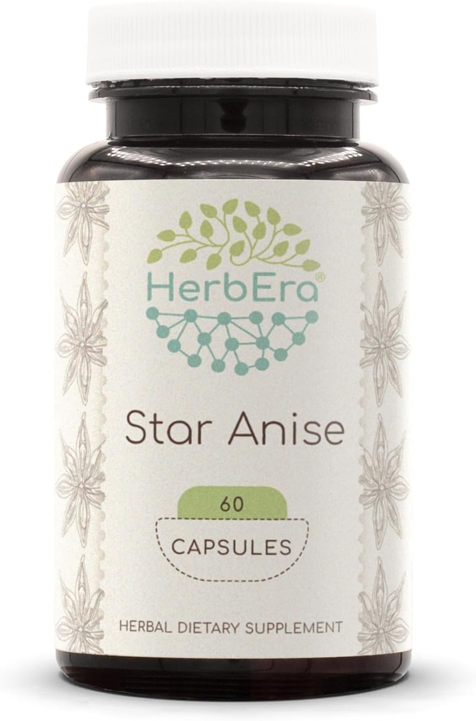 HerbEra Star Anise 60 Kapseln, 500 mg, Star Anise (Illicium verum) Getrockneter Seed (60 Kapseln)