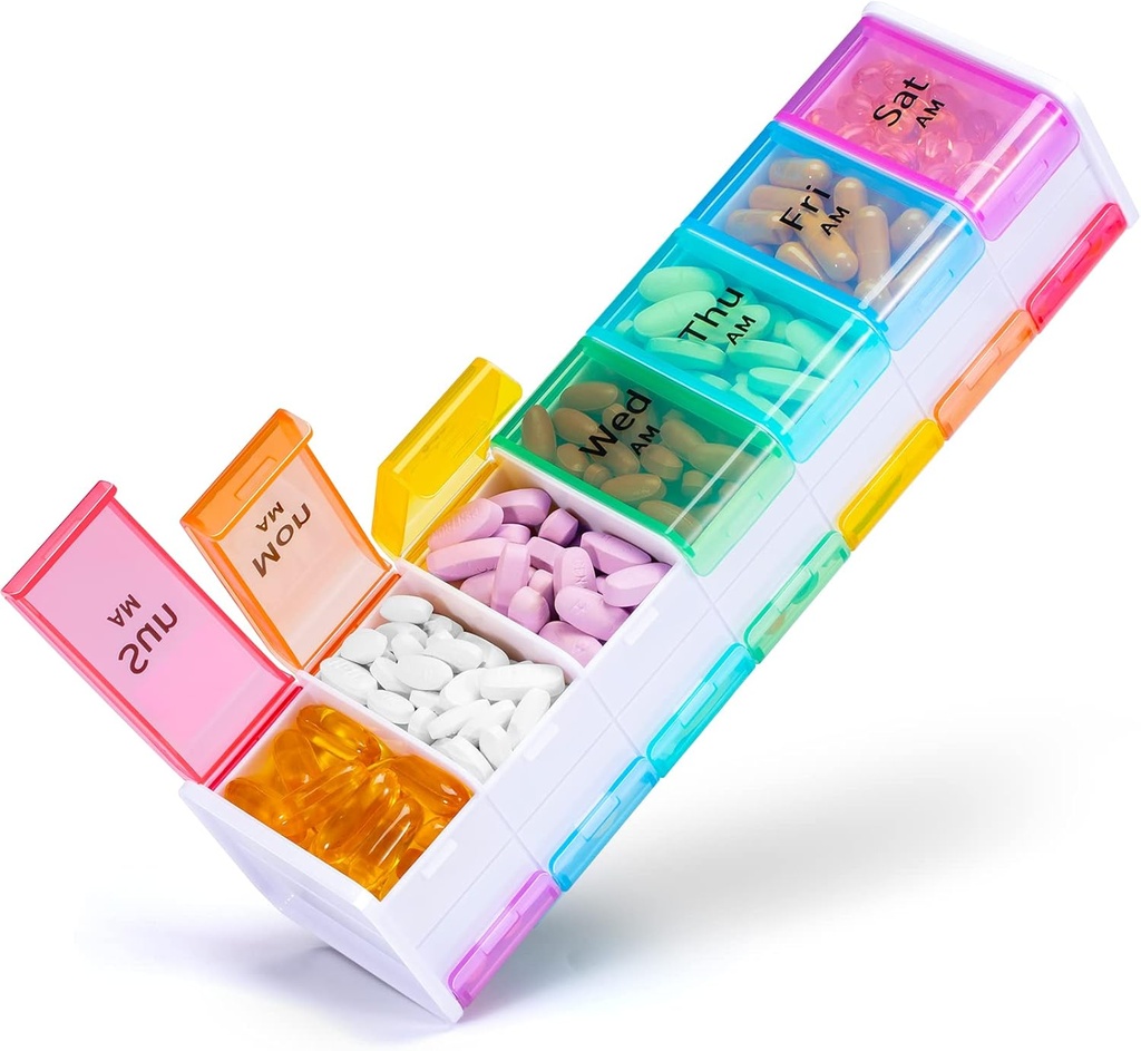 Extra Large Weekly Pill Organizer 2 volte al giorno - Betife 7 Day Pill Box, AM PM Pill Case con doppio strato Jumbo Compartment per Pillole, Vitamina, Fish Oil, Integratori(bianco)