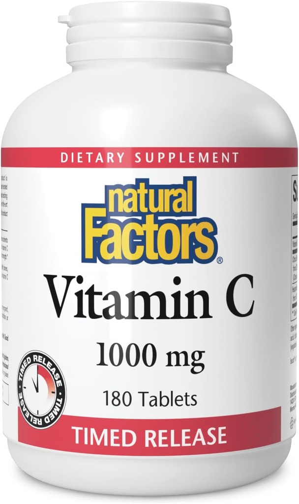 Fattori naturali, vitamina C 1000 mg, supporto antiossidante a rilascio di tempo per la salute immunitaria e ossa