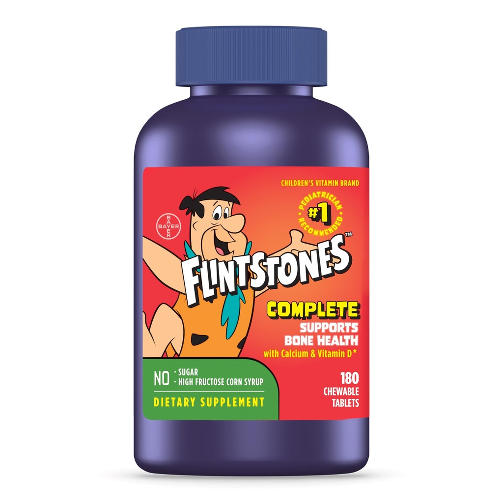 Flintstones Vitamins Chewable Kids Vitamins, Complete Multivitamin for Kids and Toddlers with Iron, Calcium, Vitamin C, Vitamin D & more, 180 count(Pack of 1)(Packaging May Vary)