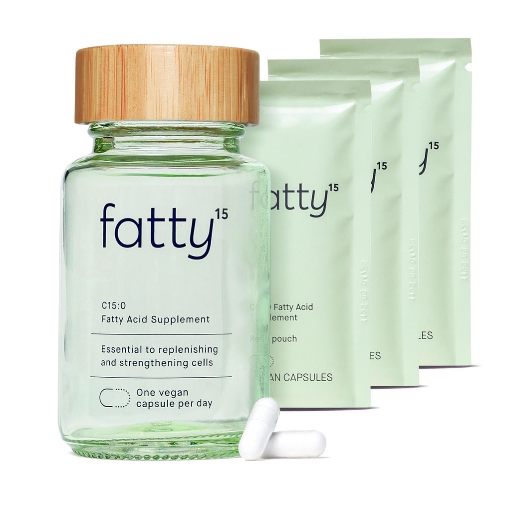 Fatty15 C15:0 Supplemento di acido pentadecanoico Il nutriente di longevità - 90 capsule vegane - 3X benefici cellulari di olio di pesce EPA Omega 3 supplementi - Supporto epatico & salute mitocondriale