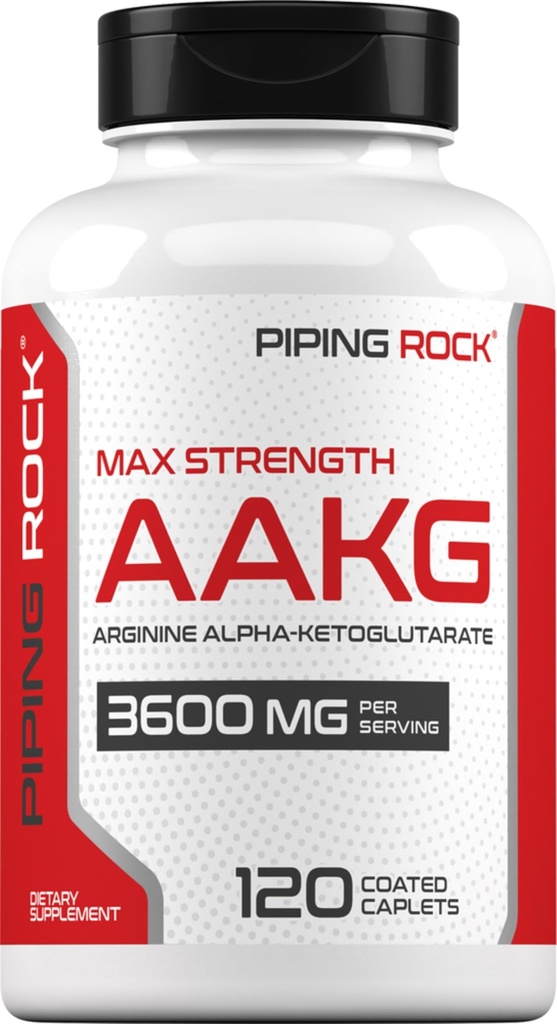 Piping Rock AAKG Supplement | 120 Caplets | 3600 mg | Arginine Alpha-Ketoglutarate Supplement | Nitric Oxide Enhancer | Max Strength | Vegetarian, Non-GMO, Gluten Free