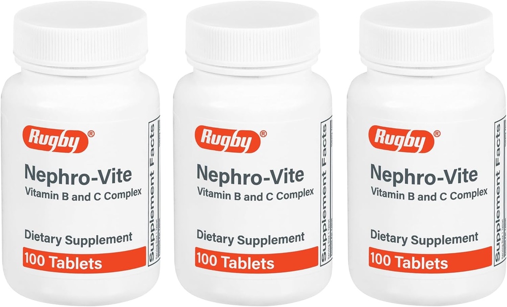 Rugby Nephro-Vite Vitamin B and C Complex Tablets - Dietary Supplement - 100 Count (3 Pack)
