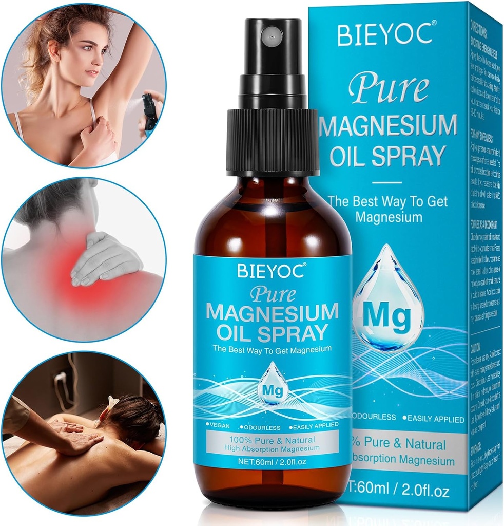 Spruzzo di magnesio, 100% puro e naturale spray di Magnesio naturale organico per bottiglia di vetro dei piedi, sollievo e relax, facile da assorbire e utilizzare