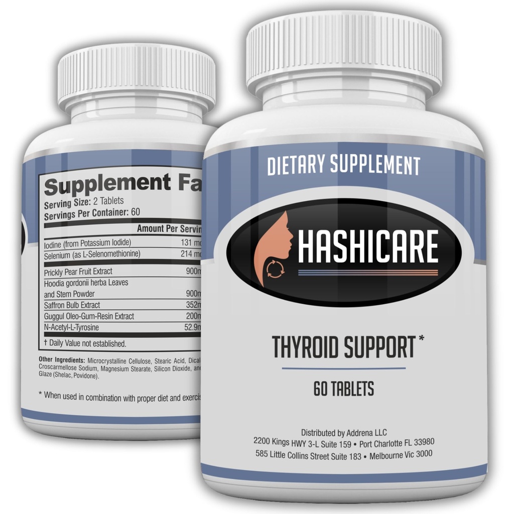 Pilules de Hashicare- Suppléments de soutien naturel à la thyroïde pour les femmes et les hommes boostent le métabolisme avec l'iode, le sélénium, le safran et les comprimés de vitamine Hoodia- 60