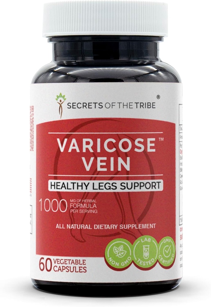 Segreti della Tribù - Varicose Vein, Supporto di gambe sane, Miscela di Integratore di erbe (60 capsule)