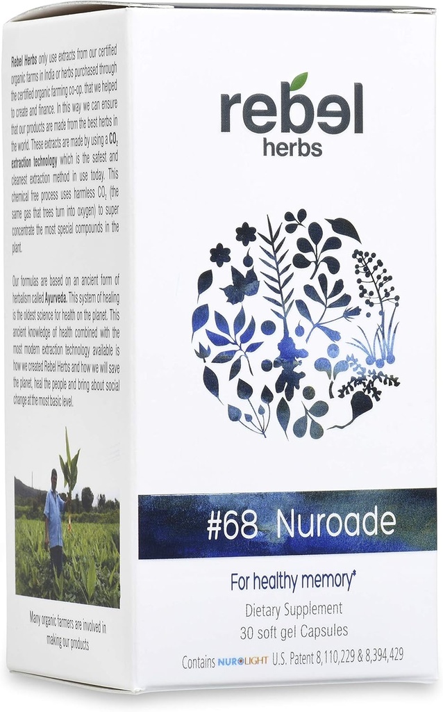#68 Nuroade Capsules Brain Supplement Nootropics Booster - Verbesserung des Fokus, Steigerung der Konzentration, Verbesserung des Gedächtnisses und der Klarheit, Verbesserung des Verstandes, IQ Verbesserung mit Bacopa und Celastrus