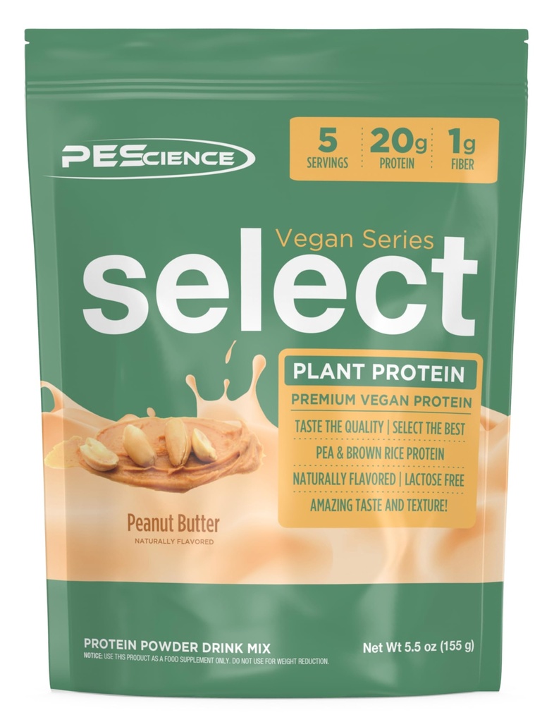 PEScience Select Vegan Protein Powder, Plant Based Protein Powder, Amazing Taste, Glatte Textur, Pea und Brown Rice Blend, Dairy Free, Lactose Free, Glutenfrei - Peanut Butter Delight, 5 Portionen