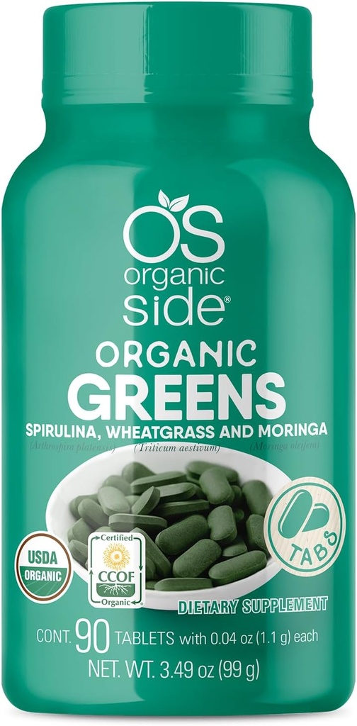 Bio Greens (Spirulina, Wheatgrass & Moringa) 90 Tabletten - Reich an Vitaminen und Mineralien - Super Greens 1100 mg - zertifiziert USDA - Non GMO - Vegan