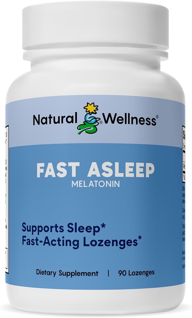 Natural Wellness Fast Asleep – Rapid-Acting Melatonin Lozenges per il sonno riposante, Relax & Jet Lag Relief –Fast-Dissolving Cherry Flavor Sleep Aid – Non-Habit Forming, Wake Refreshed – 90 Lozenges