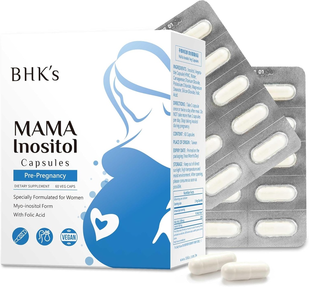 BHK's Pre-Pregnancy Fertility Supplement, Hormonal Balance & Healthy Ovarian Function Support for Women, Regular Cycles with Inositol, 60 Capsules