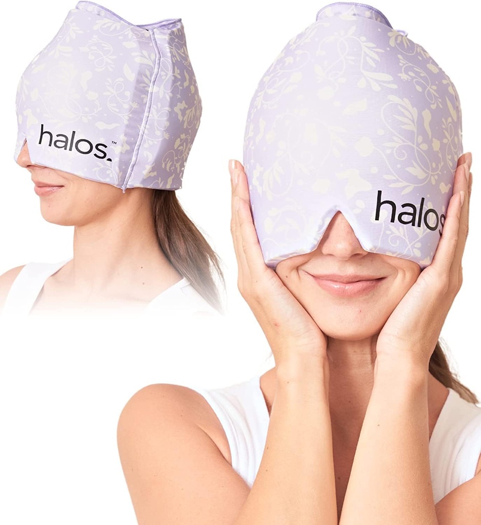 MyHalos® Migraine Relief Cap, 30% Thicker, 2X Mehr Cooling Gel, bleibt kälter für länger, Form Fitting Ice Hat, Ice Pack Head Wrap Relief, Tension Headache Relief Cap (Violet)