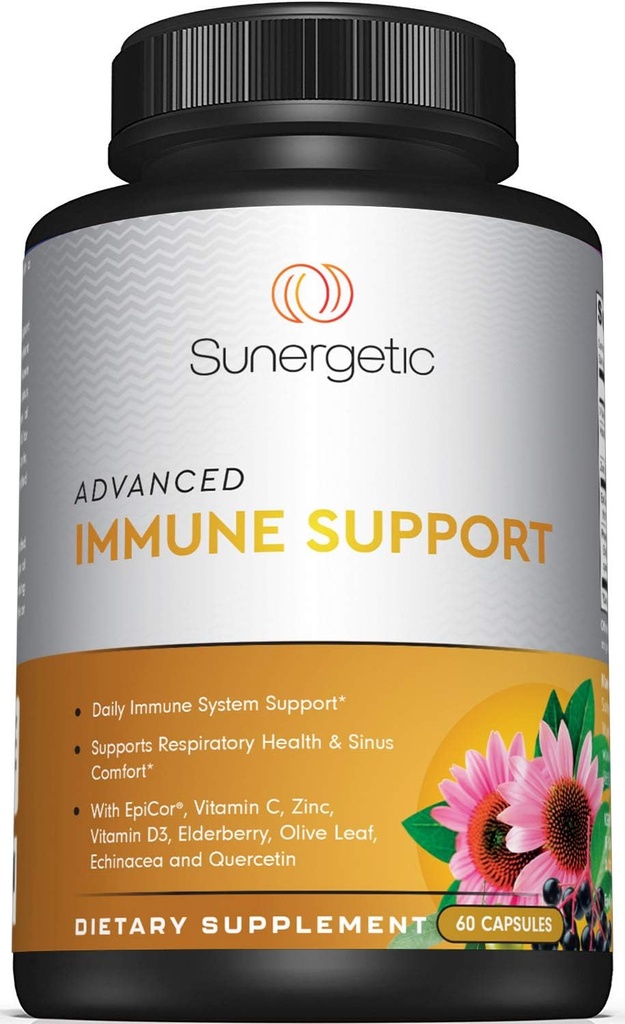 Supplément de soutien immunitaire Premium – Supplément immunitaire quotidien pour la santé respiratoire, sinusale et gustative - avec Epicor, D3, vitamine C, zinc, sureau, extrait de feuille d'olive et quercetine- 60 capsules immunitaires