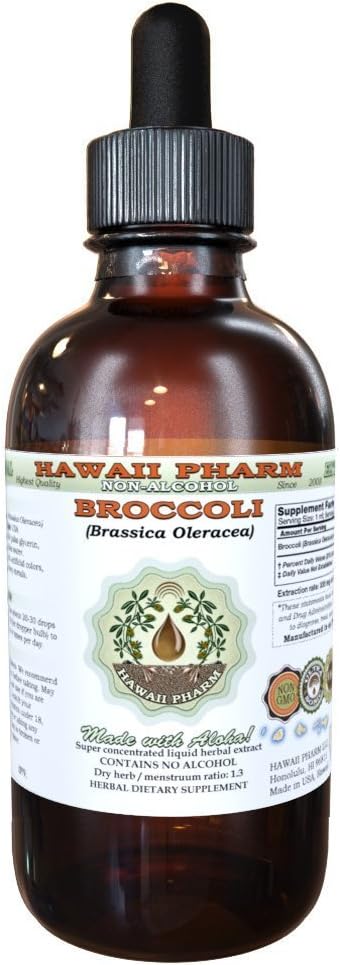 Broccoli Alcohol-Free Liquid Extract, Organic Broccoli (Brassica Oleracea) Seed Glycerite Hawaii Pharm Natural Herbal Supplement 2 oz