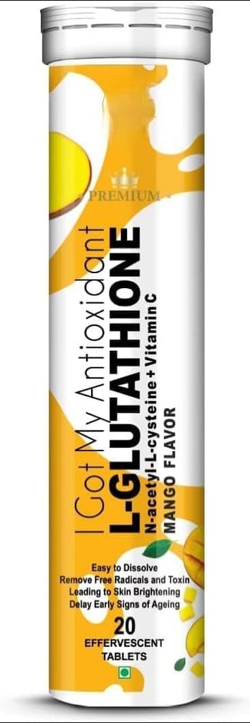 L-Glutathione 600mg mit Mango Aroma | Hilfe für Glowing Haut, Antioxidantien, Hautbeleuchtung,Pigmentation, | Tan Reduce for Men & Women- 20 Effervescent Tablets