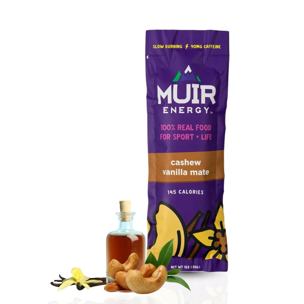 MUIR Vanilla Mate Real Food Energy Gel - 10 Count | Organic Vegan Paleo Non-GMO Gluten-Free Slow Burning Endurance Gel | Clean Energy for Runners Cyclists & Athletes | No Artificial Flavors