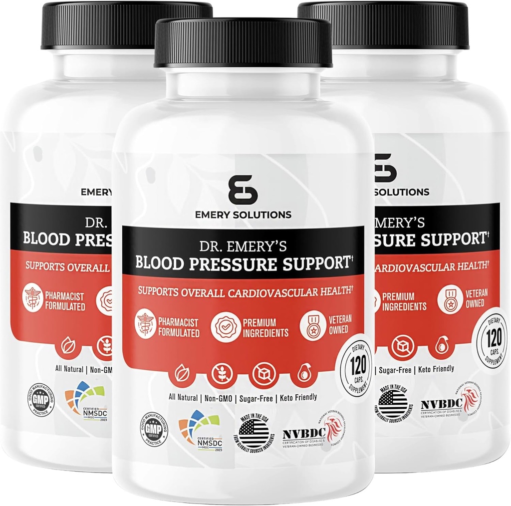 Integratore di supporto per la pressione sanguigna del Dr Emery con Magnesio, Zinco, Vitamina D3, & Potassium, Vegan-Approved, Sugar-Free, Formulato dal farmacista clinico, 360 capsule, fornitura di 90 giorni