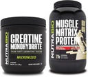 NutraBio Creatine Monohydrat, Unflavored, (150 g) und Muscle Matrix Protein Powder, (Vanilla) Supplement Bundle – Muskelenergie, maximales Wachstum, Erholung und Stärke
