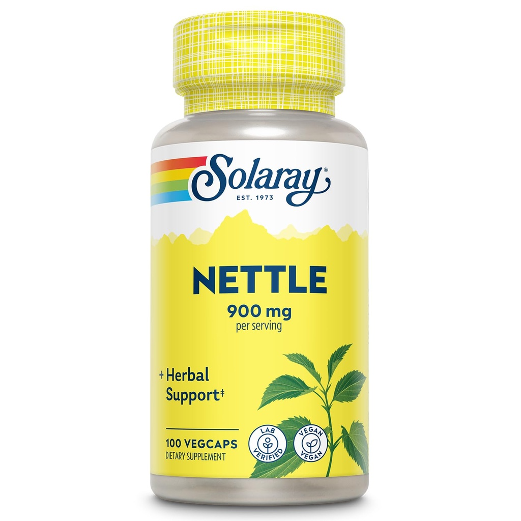 SOLARAY Nettle 900 mg - Organic Nettle Leaf Supplement - Nieren, Urinary und Prostata-Unterstützung - Traditionelle Verwendung für Allergy Response and Respiratory Wellness - Vegan - 50 Servietten, 100 VegCaps