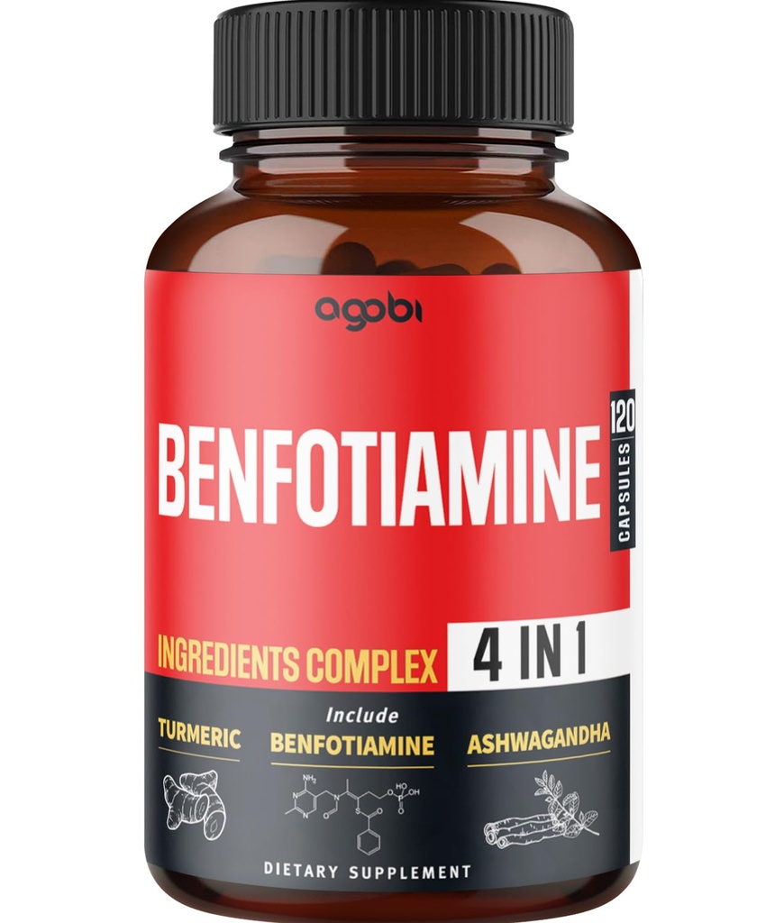 agobi 4in1 Benfotiamine Supplemento - 2 mesi per digestione, produzione di energia &amp; Immune - Plus curcumina curcuma radice, Ashwagandha Root & Organic Gymnema Sylvestre - 120 capsule