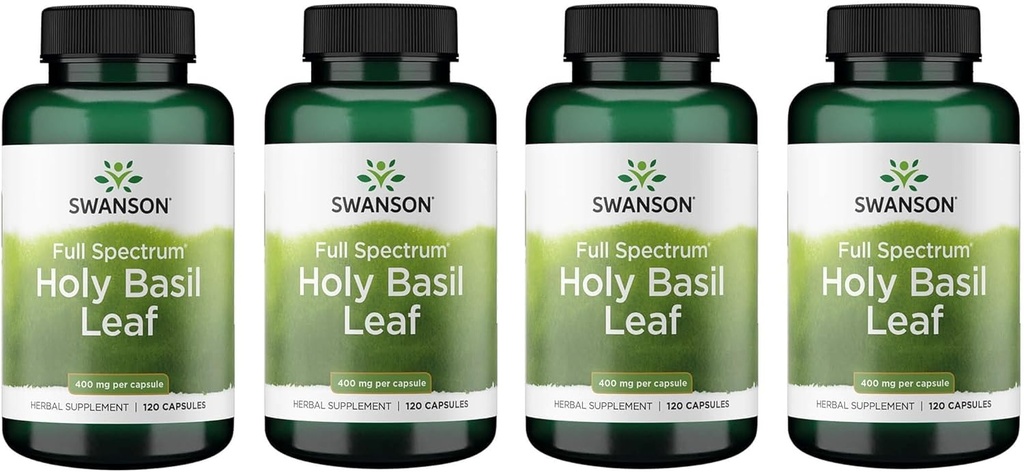 Swanson Holy Basil Leaf (Tulsi) - Stress Support and Well-Being Supplement - (120 Capsules, 800mg Per Serving) (4 Pack)