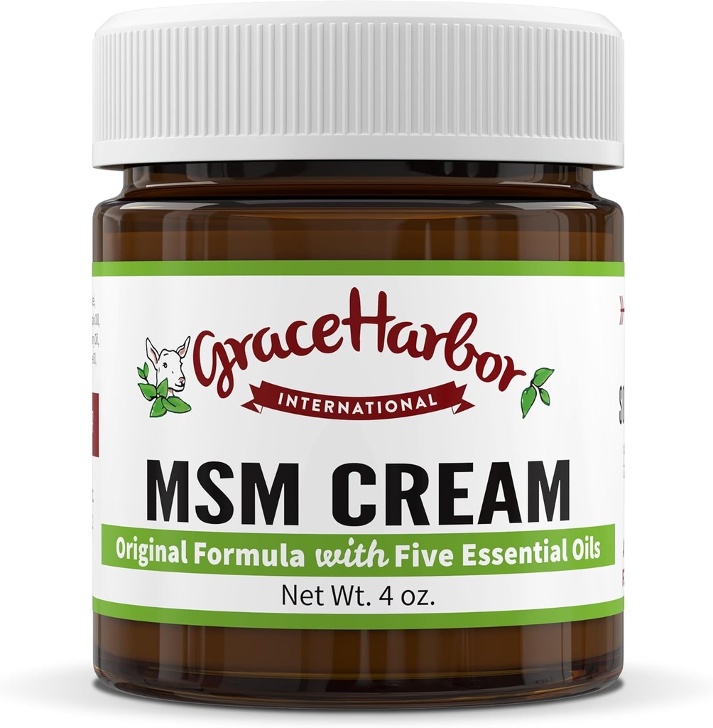 Grace Harbor MSM Cream – Original – Daily Skin, Muscle und Joint Rub mit Ziegenmilch, Essential Oils & MSM – Hals, Rücken, Schulter, Ellbogen, Knie, Hand und Fußtherapie – 4 Unzen