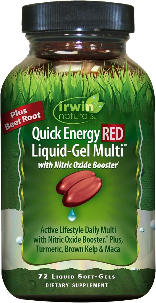 Irwin Naturals Quick Energy RED Liquid-Gel Multi - 72 Liquid Softgels - mit Nitric Oxid Booster & Super Foods