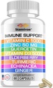 8 in 1 Supporto Immune con Quercetin Zinc 50mg Vitamina C 1000mg Vitamina D3 5000 IU e Echinacea Elderberry Ginger per adulti Bambini - VIT D Supplemento Veg Capsule