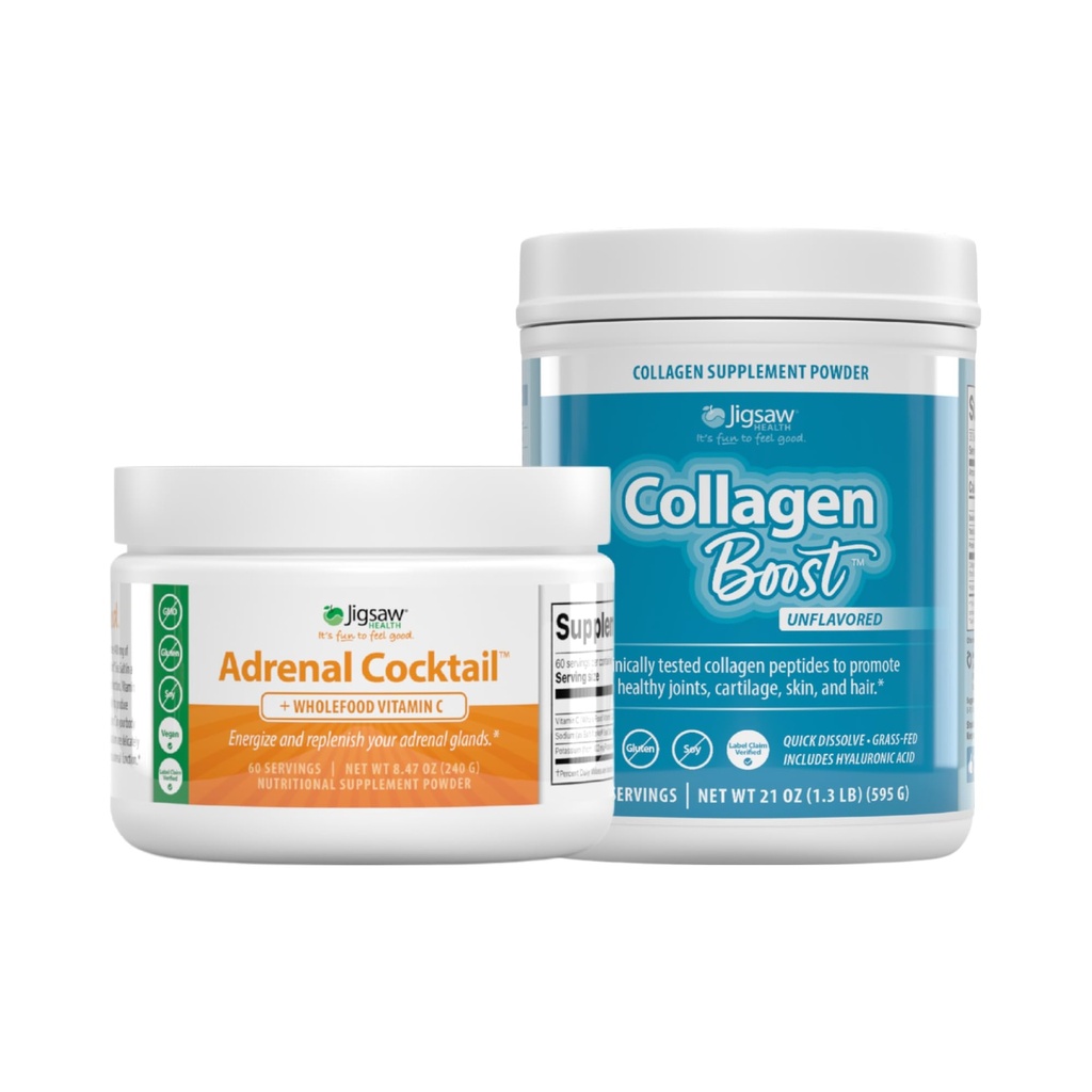 Cocktail sur la santé de Jigsaw, 60 portions (Jar) et Collagen Boost, 30 portions (Jar)