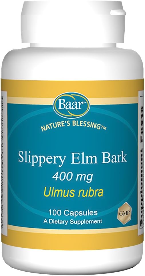 Baar Nature’s Blessing Slippery Elm Bark Capsules, 400 mg Potent Kräuterergänzung für Männer & Frauen, unterstützt Verdauungskomfort, Gut Health und Toxin Entfernung, 100 pro Flasche