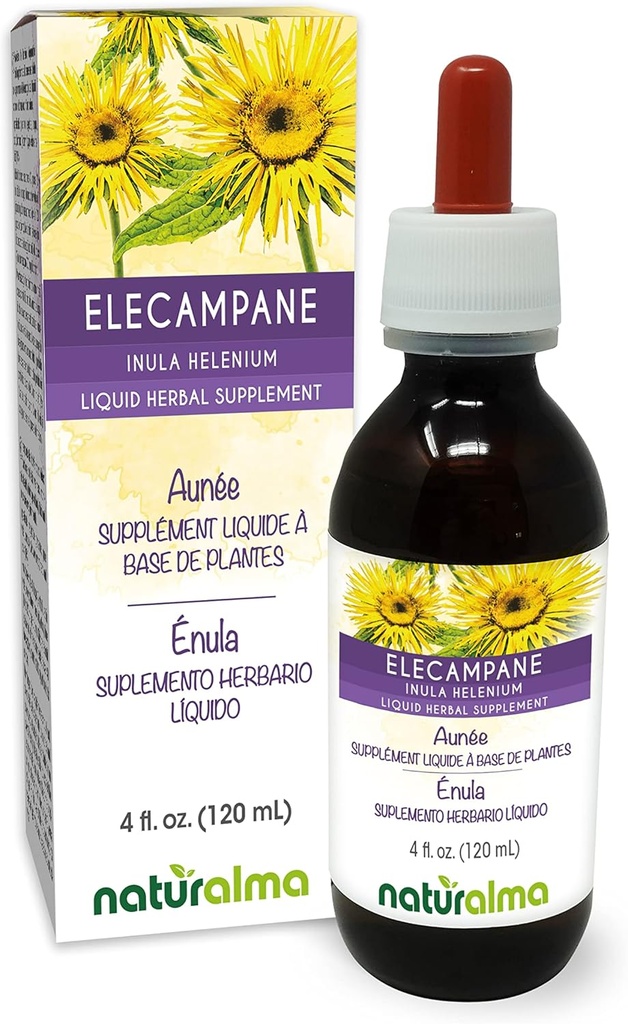 Naturalma Elecampane (Inula helenium) Wurzel Alkoholfreie Tinktur - 4 fl oz Flüssiger Extrakt in Tropfen - Kräuterergänzung - Vegan