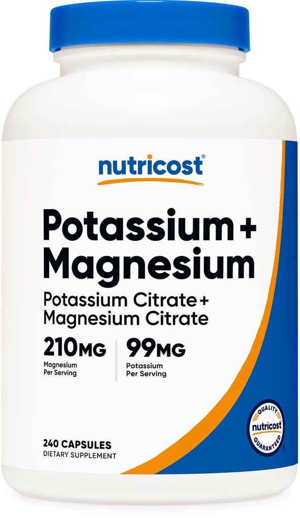 Nutricost Potassium (99 mg) Magnesio (210 mg) Citrati, 240 capsule - Non OGM, Gluten Free