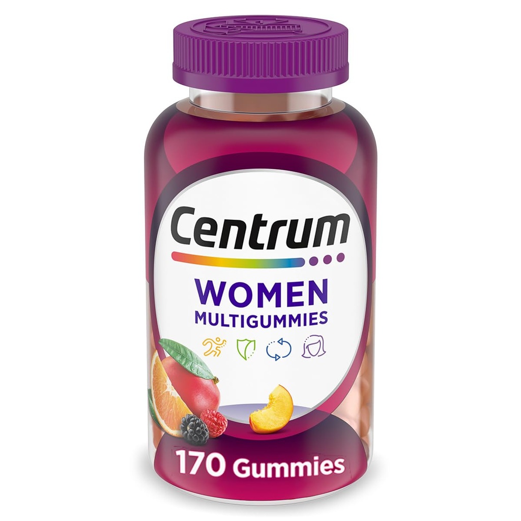 Centrum MultiGummies Gummy Multivitamin für Frauen, Multivitamin/Multimineral-Ergänzung mit Vitamin D3, B und Antioxidantien, sortierte Fruchtgeschmack - 170 Zähler