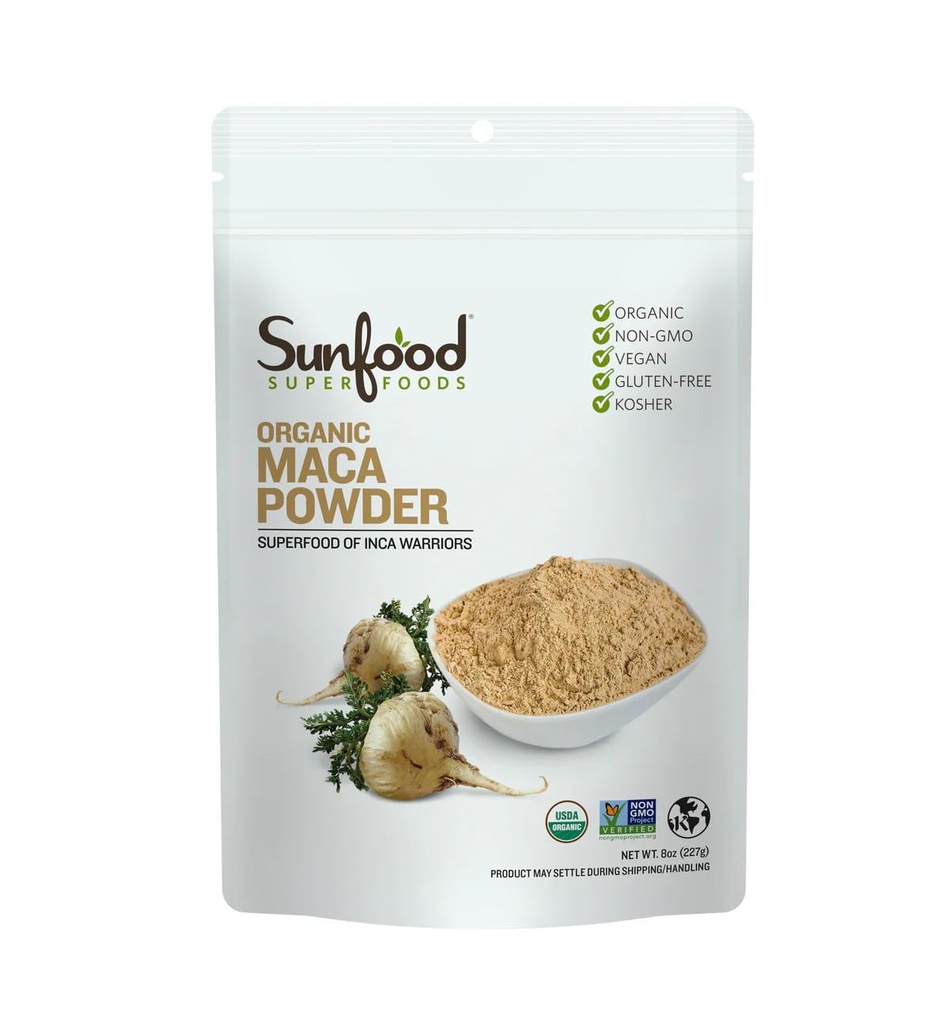 Sunfood Superfoods Polvere maca organica per gli uomini e le donne - polvere di radice maca organica con adaptogens, uso in smoothies & altre ricette, peruviano, vegan - 8 Oz Bag