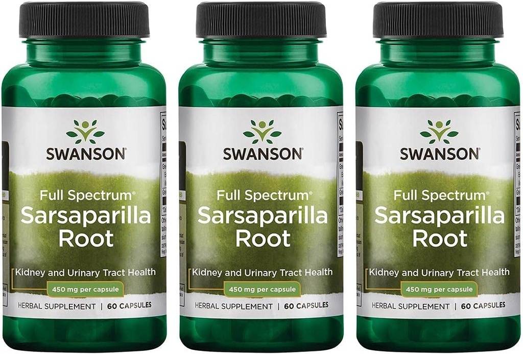 Swanson Sarsaparilla Root-Traditional Herbal Supplement Förderung der Hautgesundheit, Urinary Tract & Kidney Support-Natural Formel Unterstützung Gesamt Gesundheit & Wellness-(60 Kapseln, 450mg Jeder) 3 Pack