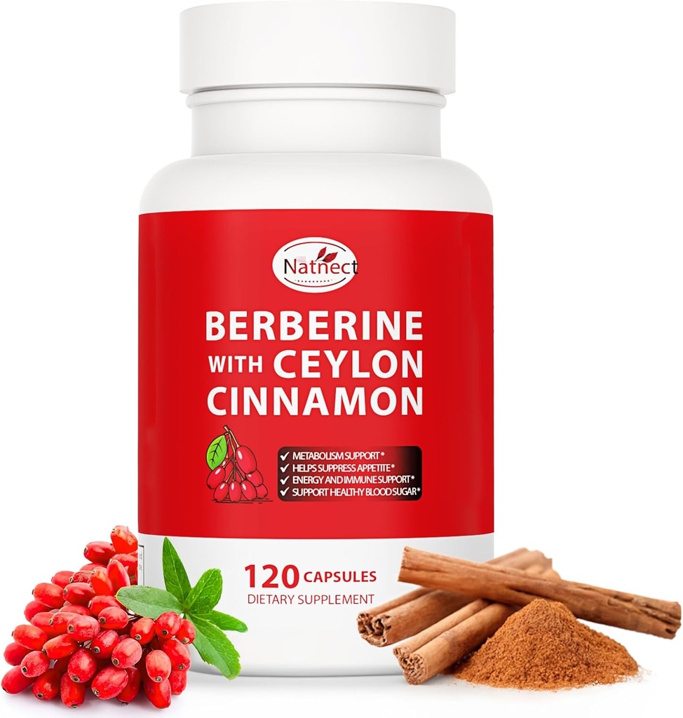 Berberine Ergänzung mit Ceylon Cinnamon, Licorice Extract, Berberine 6X für gesunde Gewichtsmanagement, Stoffwechsel und Immununterstützung (120 Kapseln)