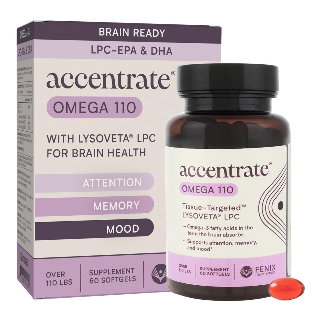 Omega 110 w/LYSOVETA LPC EPA & DHA Suppléments pour la santé du cerveau et de la rétine