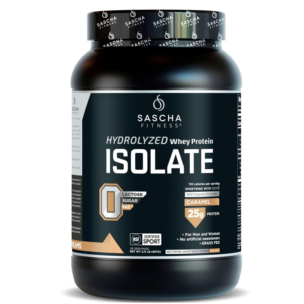 SASCHA FITNESS Isolato di proteine del siero di latte idrolizzato, 100% Grass-Fed (2.11 Pounds) (Caramel Flavor)