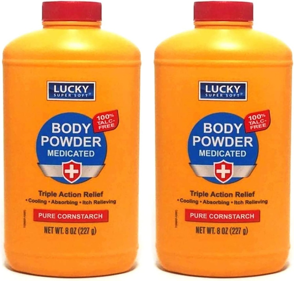 Polvere corporea 2 pz Medicated 8 oz | Rilievo a tripla azione 100% Polvere corporea senza talco | per la manica e l'umidità dell'odore del corpo | Polvere di protezione medica | Anti-Itch | Protezione della pelle | Menthol e ossido di zinco