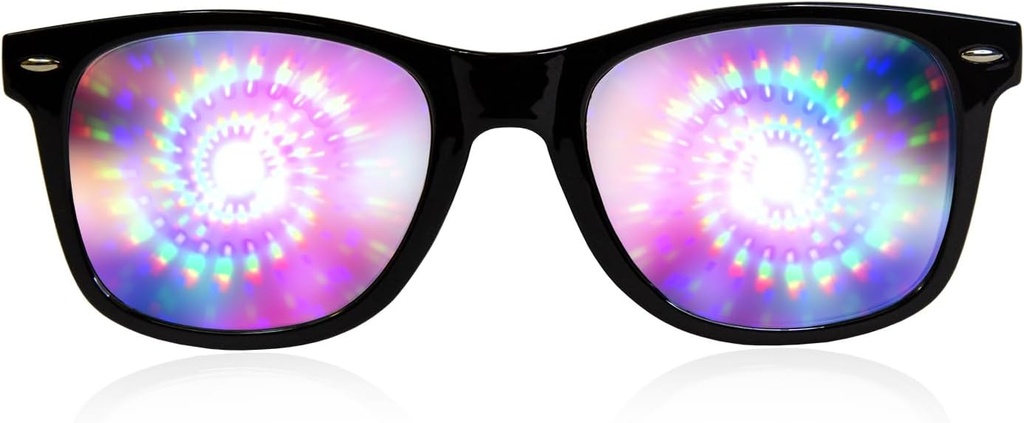 GloFX Black Frame Spiral Diffraction Glasses – Laser Etched for Hypnotic Spiral Light Effects, Flessibile e Durevole per Raves & Festival