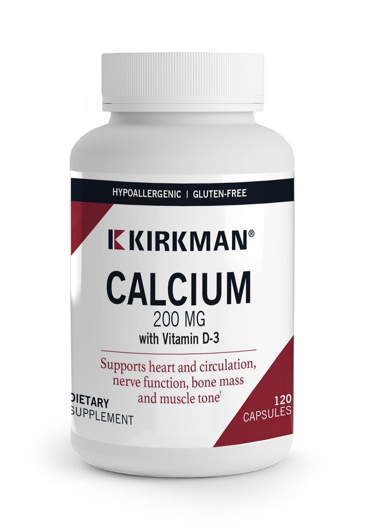Kirkman's purest Calcium 200 mg - Allergiker 120 Vegetarische Kapseln - Gluten und Casein kostenlos
