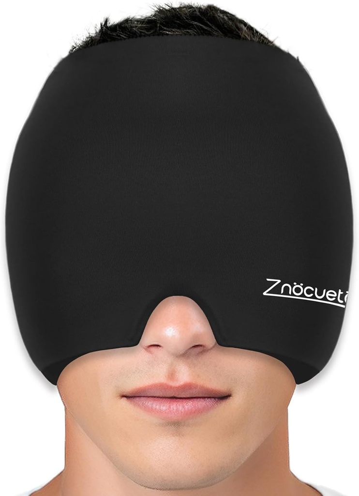 ZNÖCUETÖD Migraine Headache Relief Cap cappello pieno testa Ice Pack Wrap Cooling Gel Ice Beanie Hot/Cold Compression Cap per Sinus, Stress, Hangover Headache Pain Relief - Reusable Men Women, Black, Size M