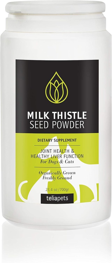 Teliapets Milk Thistle Seed Powder, Herbal & Effective, Natural, Ideale per proteggere la salute del fegato e del rene, contro le allergie, disintossicante, antiossidante -per cani e gatti 23.4oz /700 gr