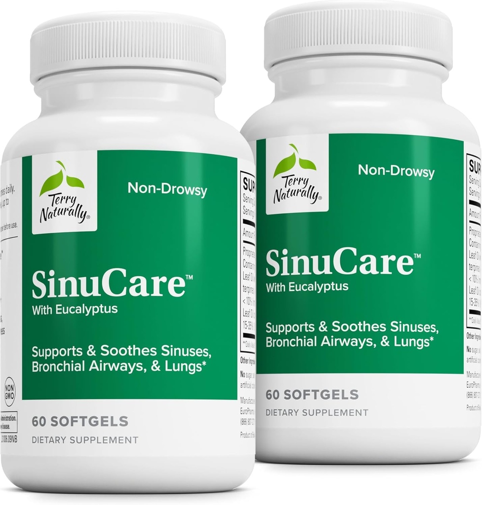 Terry naturellement SinuCare - Supplément de soutien au mieux-être bronchique - Aide au sinus sain - Supplément alimentaire pour soutenir les poumons en santé - 60 softgels (2 pack)