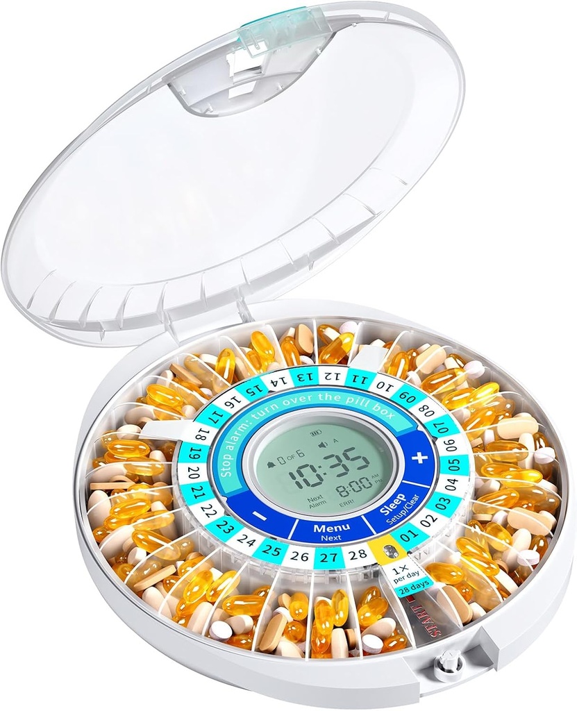Dispenser automatico di pillole Daviky per anziani con allarme, scatola di pillole bloccate elettronica 28 giorni, Sound & Light Reminders per farmaci, vitamine e integratori