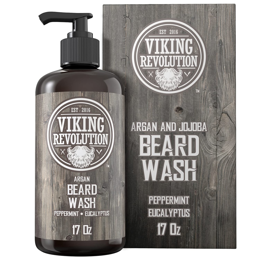 Shampoo di lavaggio del cuscinetto w/Argan & Jojoba Oli - Morbide e rinforza - Menta naturale della menta piperita e profumo di eucalipto - Shampoo del cuscinetto w/olio della barba (17 oz Shampoo)