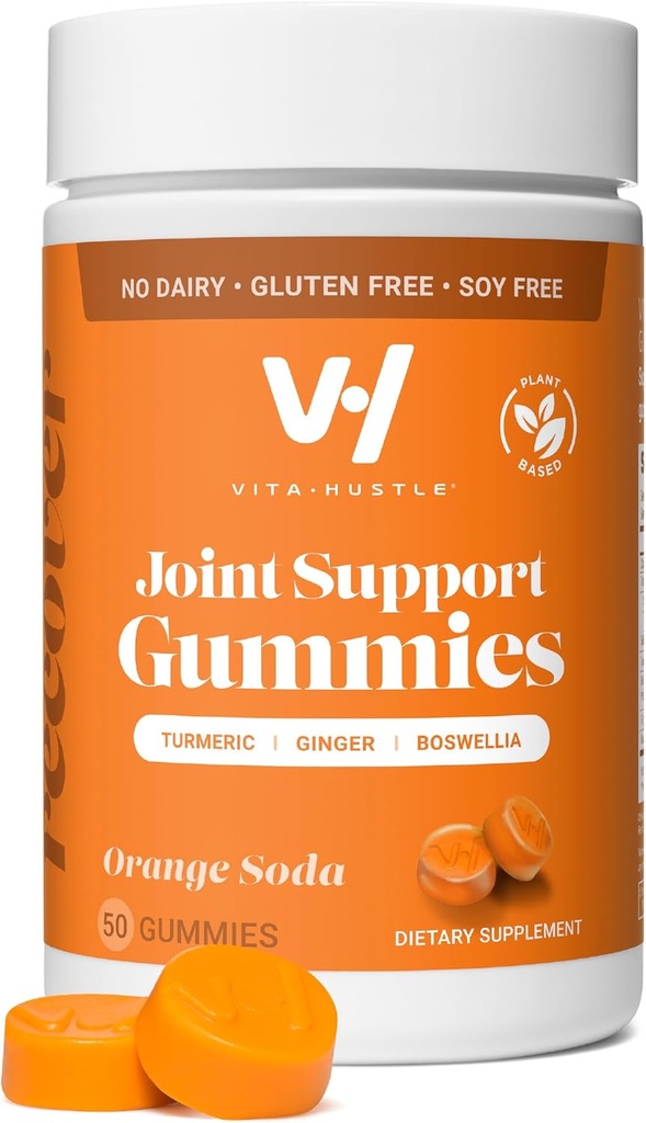 VitaHustle Turmeric Ginger Gummies, Recupero del muscolo, Basso zucchero, Vegan, Gluten Free, Non OGM, Aroma arancione, 50 Conte